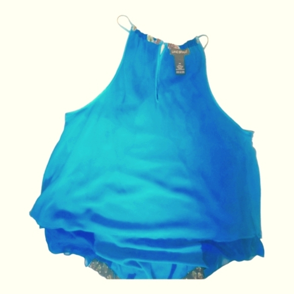 Lane Bryant Women's Floral Multicolor Peacock Beaded Gathered Neckline Top Sz 18 - Picture 4 of 6